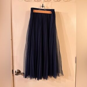 navy blue midi skirt with pleats and tulle | size small